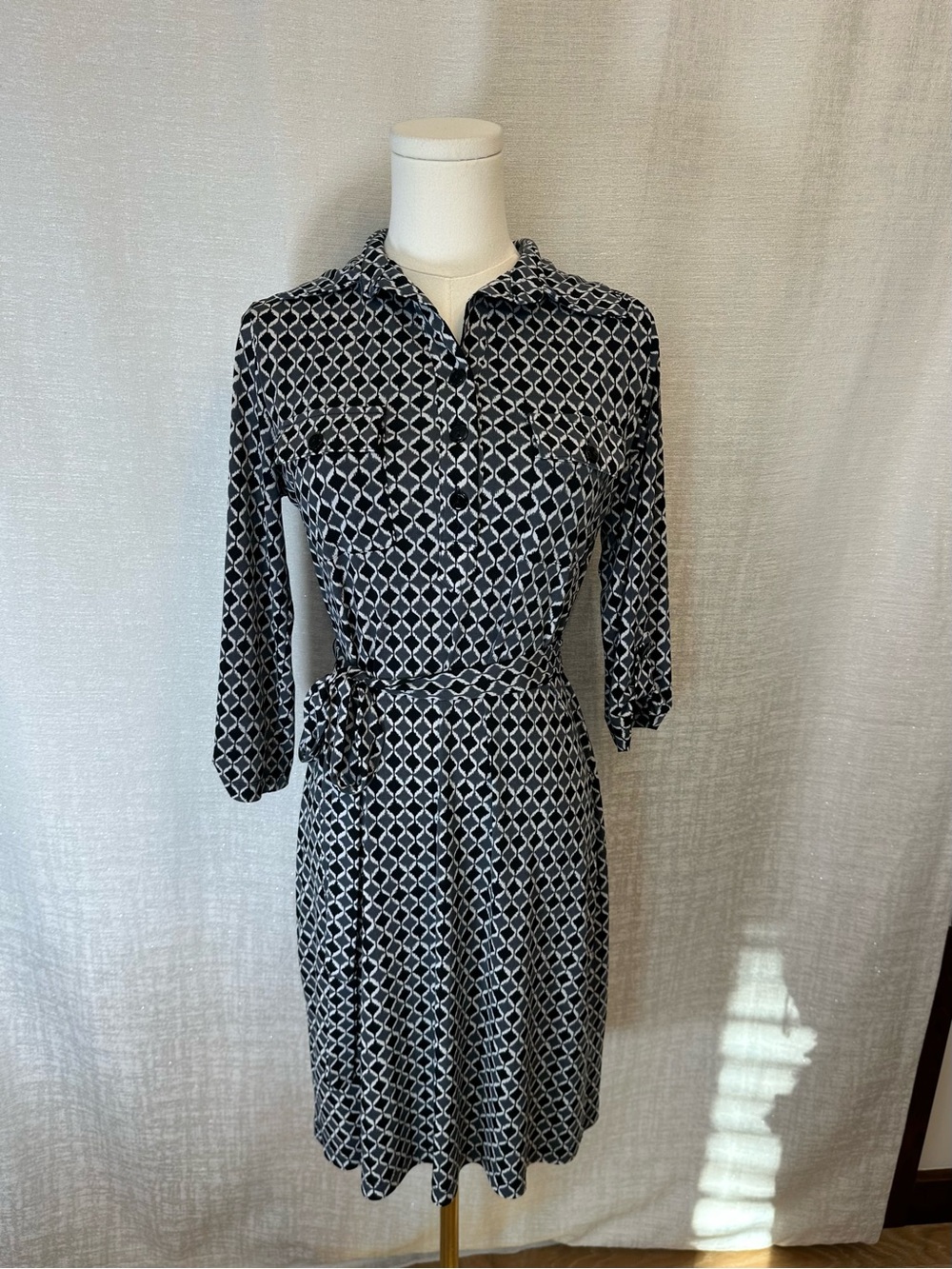 Carole Little Vintage Geometric Pattern Collared Shirt Dress Size